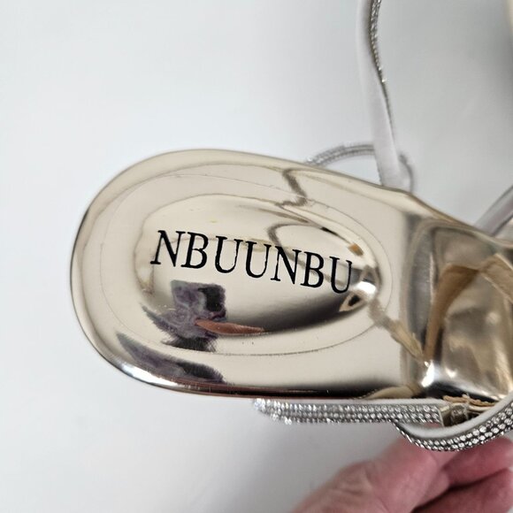 Womens 10.5 Clear High Heels Rhinestone Bow & Ankle Strap Sexy Wedding Party - Picture 9 of 15